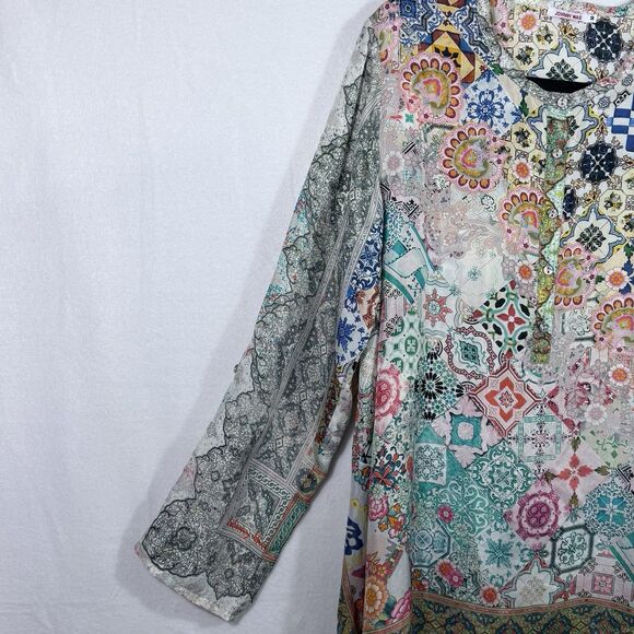 Johnny Was Signature Silk Colorful Abstract Patchwork Jessner Tunic Blouse Top M - Picture 6 of 15